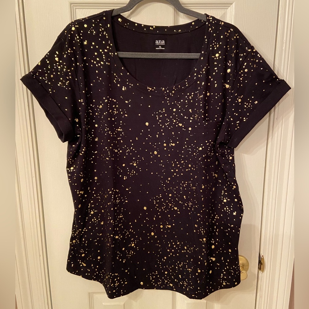 a.n.a Women's Black Knit Top with Gold Speckles